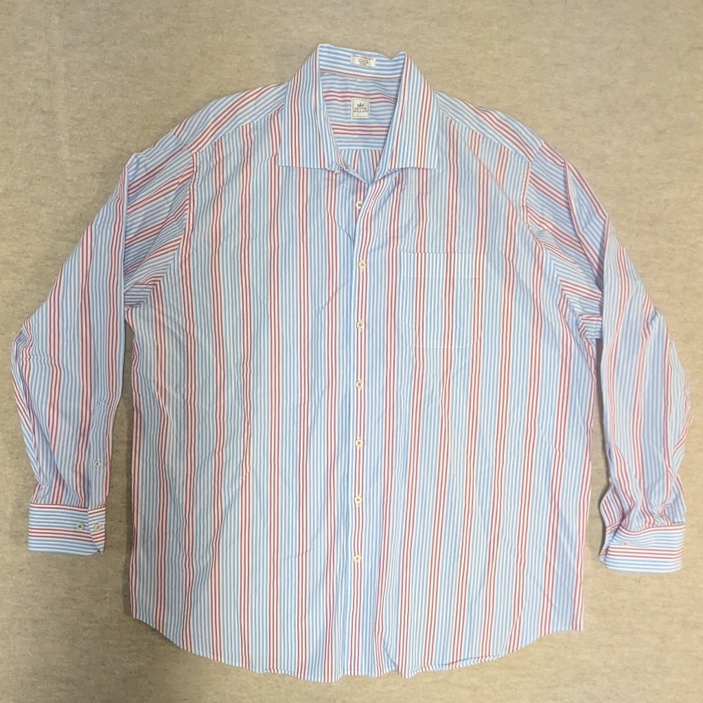 Peter Millar Blue and Red Striped Dress Shirt Button Down Cotton XXL